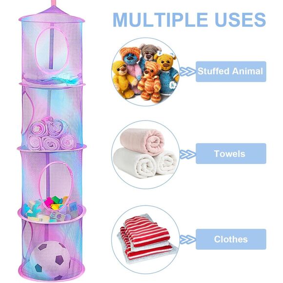 Toy Storage Hanging Stuffed Animals Organizer Closet Holder Toy Organizer 2pc - Picture 4 of 10